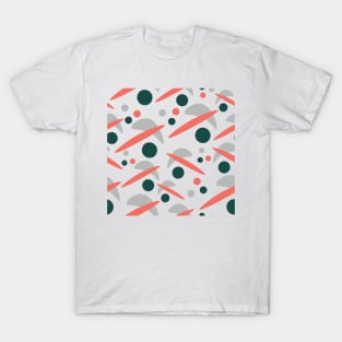 Abstract Shapes Pattern Green Coral Grey T-Shirt